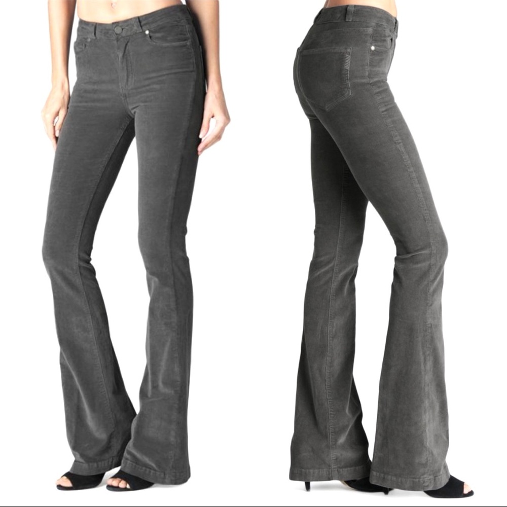 Paige High Rise Bell Canyon Corduroy Pants Gray